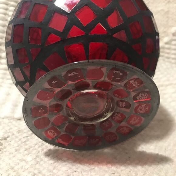 Vintage Estate Gorgeous 7” Crimson Red Mosaic Candle/ Flower Vase - Picture 5 of 13